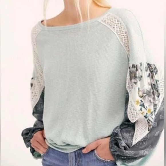 Free People Mint Green Lightweight Waffle Knit Top - Picture 1 of 10